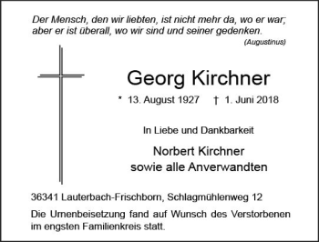 Traueranzeige von Georg Kirchner von VRM Trauer