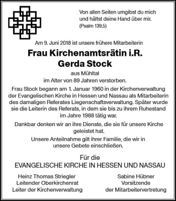 Traueranzeige von Gerda Stock von Trauerportal Rhein Main Presse