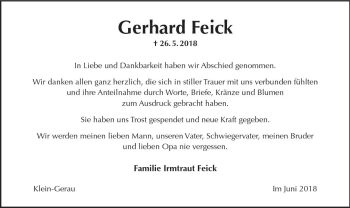 Traueranzeige von Gerhard Feick von Trauerportal Rhein Main Presse