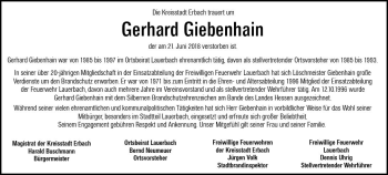 Traueranzeige von Gerhard Giebenhain von Trauerportal Rhein Main Presse