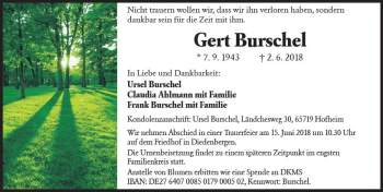 Traueranzeige von Gert Burschel von Trauerportal Rhein Main Presse