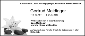 Traueranzeige von Gertrud Meidinger von Trauerportal Rhein Main Presse