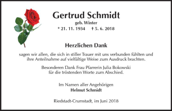 Traueranzeige von Gertrud Schmidt von Trauerportal Rhein Main Presse