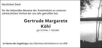 Traueranzeige von Gertrude Margarete Köhl von Trauerportal Rhein Main Presse