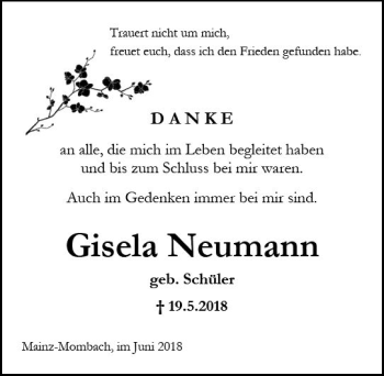 Traueranzeige von Gisela Neumann von Trauerportal Rhein Main Presse