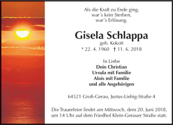 Traueranzeige von Gisela Schlappa von Trauerportal Rhein Main Presse