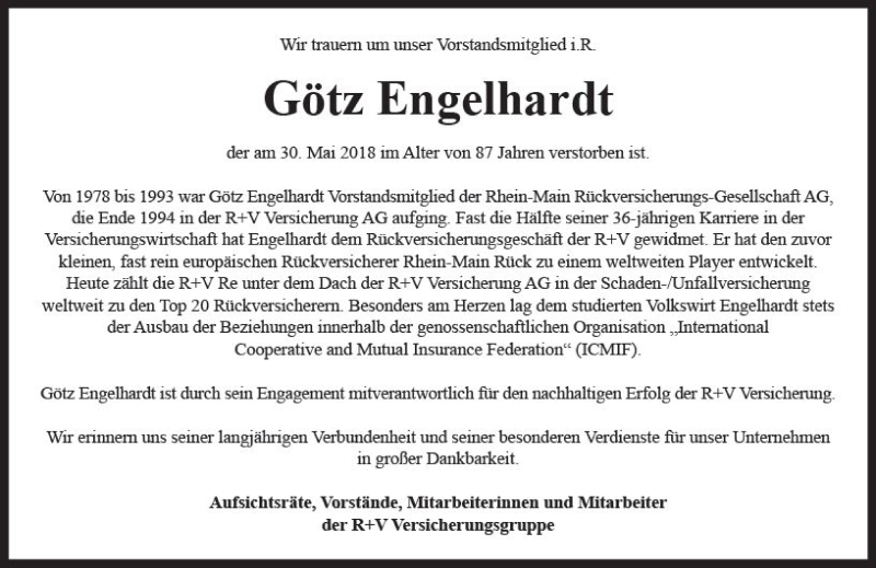  Traueranzeige für Götz Engelhardt vom 14.06.2018 aus Trauerportal Rhein Main Presse