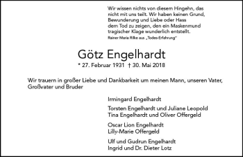 Traueranzeige von Götz Engelhardt von Trauerportal Rhein Main Presse