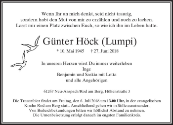Traueranzeige von Günter Höck von  Usinger Anzeiger