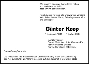 Traueranzeige von Günter Koop von Trauerportal Rhein Main Presse