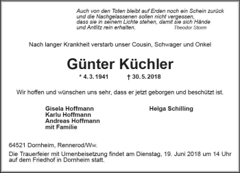 Traueranzeige von Günter Küchler von Trauerportal Rhein Main Presse