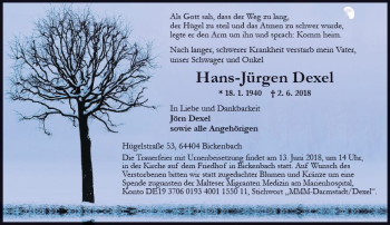 Traueranzeige von Hans-Jürgen Dexel von Trauerportal Rhein Main Presse