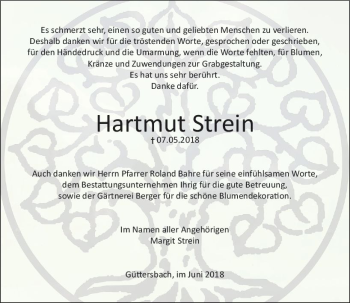 Traueranzeige von Hartmut Strein von Trauerportal Rhein Main Presse