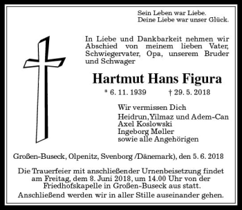 Traueranzeige von Hartmut Hans Figura von  Gießener Anzeiger