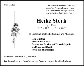 Traueranzeige von Heike Stork von VRM Trauer