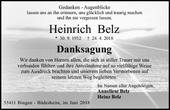 Traueranzeige von Heinrich Belz von Trauerportal Rhein Main Presse