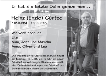 Traueranzeige von Heinz Güntzel von Trauerportal Rhein Main Presse