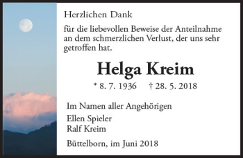 Traueranzeige von Helga Kreim von Trauerportal Rhein Main Presse
