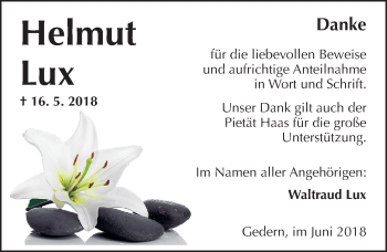 Traueranzeige von Helmut Lux von  Kreisanzeiger