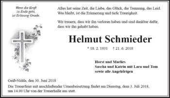 Traueranzeige von Helmut Schmieder von  Kreisanzeiger