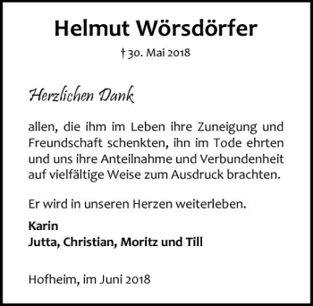 Traueranzeige von Helmut Wörsdörfer von Trauerportal Rhein Main Presse