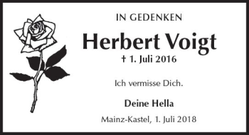 Traueranzeige von Herbert Voigt von Trauerportal Rhein Main Presse