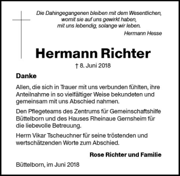 Traueranzeige von Hermann Richter von Trauerportal Rhein Main Presse