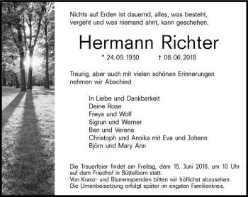 Traueranzeige von Hermann Richter von Trauerportal Rhein Main Presse