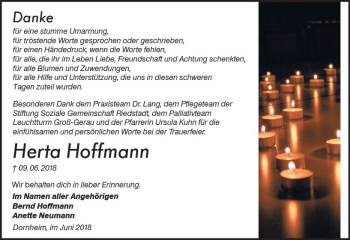 Traueranzeige von Herta Hoffmann von Trauerportal Rhein Main Presse
