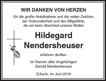 Traueranzeige von Hildegard Nendersheuser von  Camberger Anzeiger