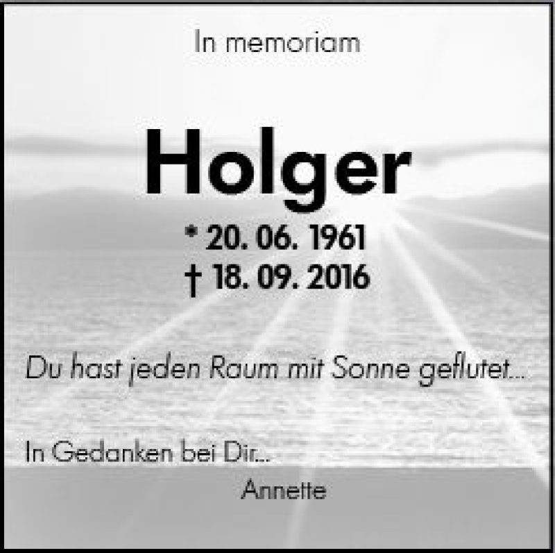  Traueranzeige für Holger Beer vom 20.06.2018 aus Trauerportal Rhein Main Presse