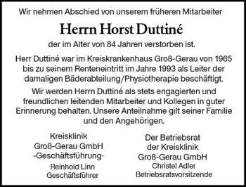 Traueranzeige von Horst Duttine von Trauerportal Rhein Main Presse