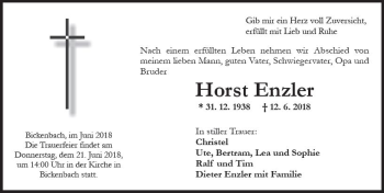 Traueranzeige von Horst Enzler von Trauerportal Rhein Main Presse