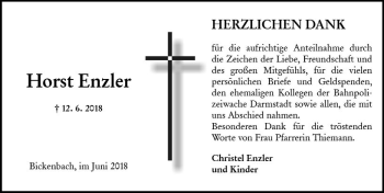 Traueranzeige von Horst Enzler von Trauerportal Rhein Main Presse