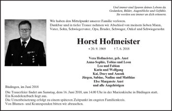 Traueranzeige von Horst Hofmeister von  Kreisanzeiger