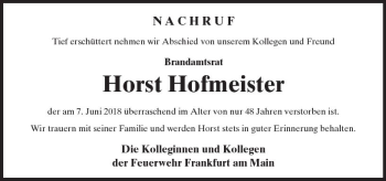 Traueranzeige von Horst Hofmeister von  Kreisanzeiger