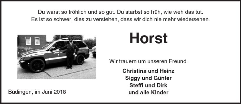  Traueranzeige für Horst Hofmeister vom 13.06.2018 aus  Kreisanzeiger
