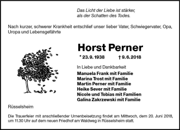 Traueranzeige von Horst Perner von Trauerportal Rhein Main Presse