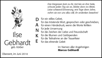 Traueranzeige von Ilse Gebhardt von Trauerportal Rhein Main Presse