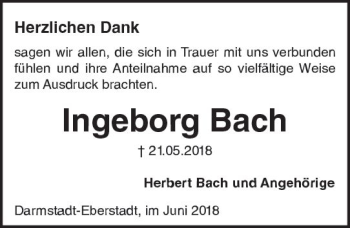 Traueranzeige von Ingeborg Bach von Trauerportal Rhein Main Presse