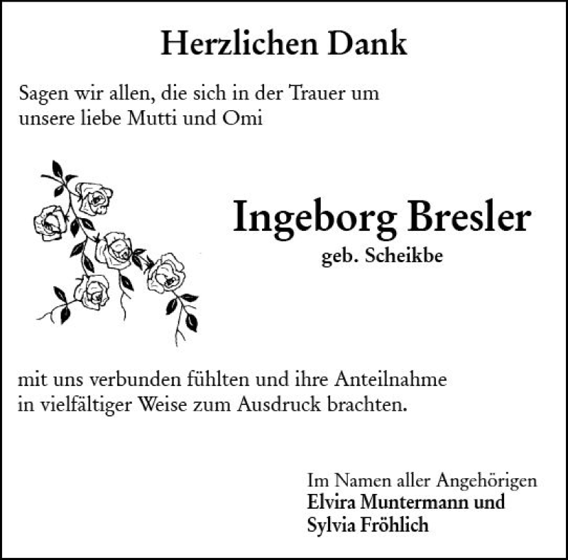  Traueranzeige für Ingeborg Bresler vom 02.06.2018 aus Trauerportal Rhein Main Presse