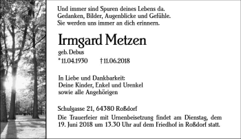 Traueranzeige von Irmgard Metzen von Trauerportal Rhein Main Presse