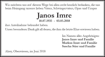 Traueranzeige von Janos Imre von Trauerportal Rhein Main Presse