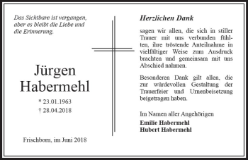 Traueranzeige von Jürgen Habermehl von VRM Trauer