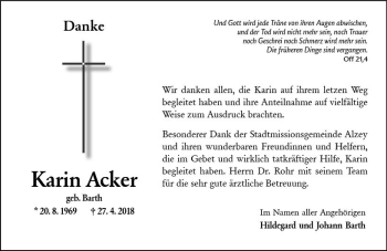 Traueranzeige von Karin Acker von Trauerportal Rhein Main Presse