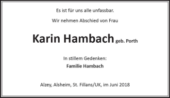 Traueranzeige von Karin Hambach von Trauerportal Rhein Main Presse