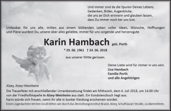 Traueranzeige von Karin Hambach von Trauerportal Rhein Main Presse