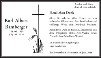 Traueranzeige von Karl-Albert Bamberger von Trauerportal Rhein Main Presse