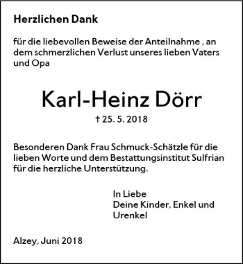 Traueranzeige von Karl-Heinz Dörr von Trauerportal Rhein Main Presse