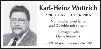 Traueranzeige von Karl-Heinz Wottrich von Trauerportal Rhein Main Presse